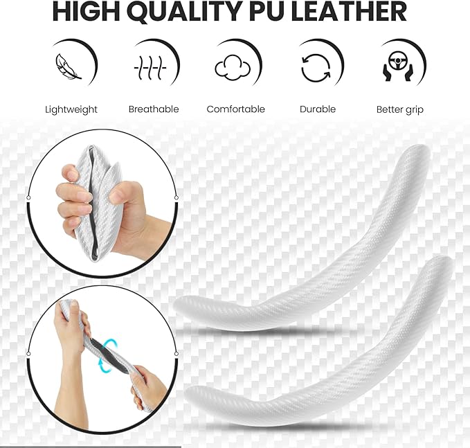 GSPSCN Universal Car Carbon Fiber Steering Wheel Cover Anti-Skid,Butterfly Steering Wheel Cover,Non-Slip Segmented Steering Wheel Protector,Fit for 99% Cars,Car Interior Accessories (White)