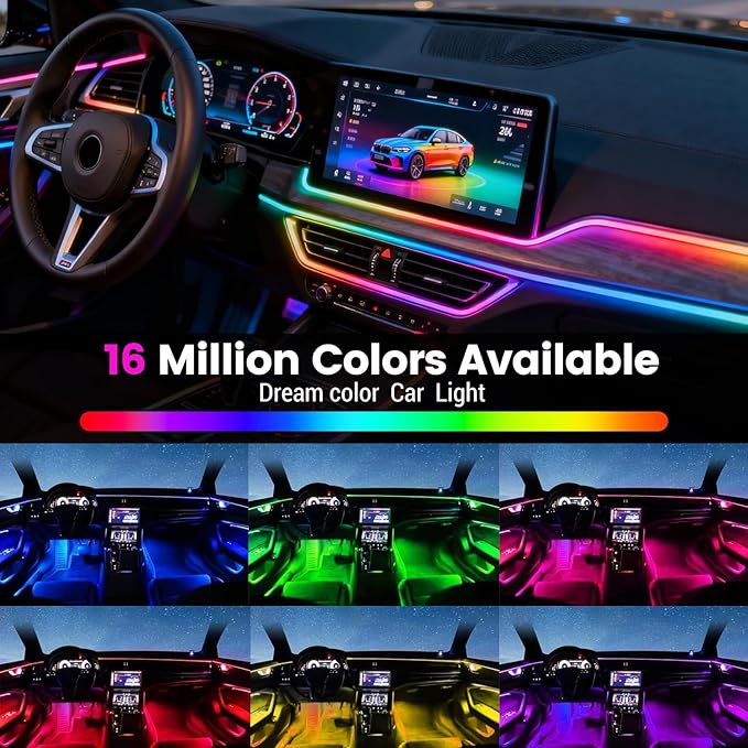 Dream Color Acrylic Interior Car Ambient Light Kit, Bphuny 30 in 1 593 LEDs Fiber Optic Multiple Modes Decoration Atmosphere Lights with Music Dynamic Rainbow Rhythm, RGB Neon Lights for All Cars