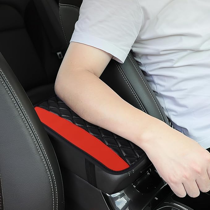 Car Center Console Cushion Pad, 12.72"×7.52" Leather Waterproof Auto Armrest Seat Box Protector, Car Center Console Cover, Universal Interior Decor Car Accessories for SUV Truck (Red)