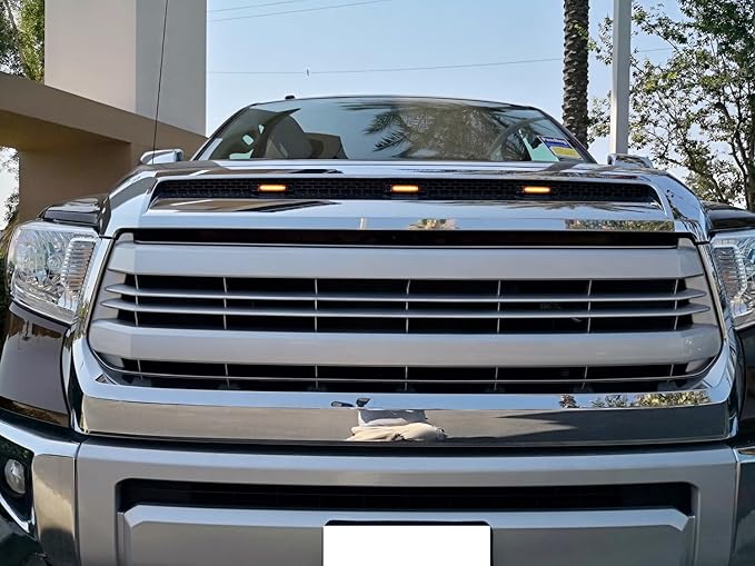iJDMTOY Smoked Lens Amber LED Grille Lights Kit Compatible with 2014-2021 Toyota Tundra, Center Set 3-Piece Marker Lamps w/Wiring & Hardware