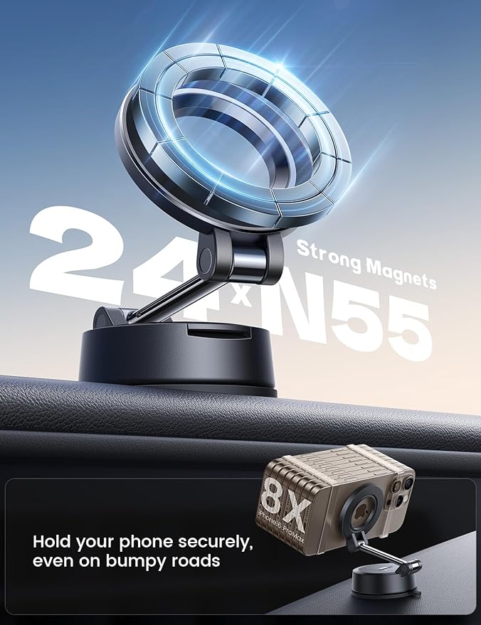Lamicall for Magsafe Car Mount [70LBS Strongest Suction & Ultra Magnets] Phone Holders for Your Car, 360° Adjustable Suction Cup Phone Mount for Dashboard & Windshield Truck fit iPhone 17 Smartphone