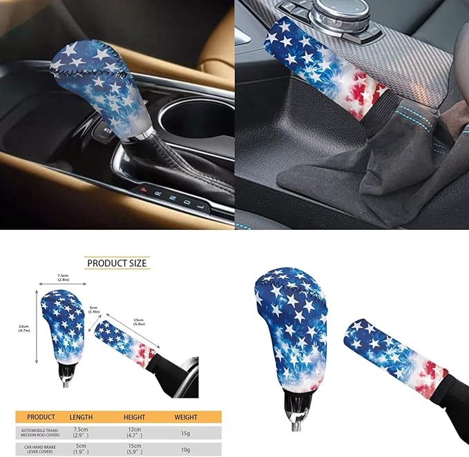 America Flag Print Car Steering Wheel Cover Independence Day Car Accessories Handbrake Cover Cup Coaster Auto Interiors Decor for Men Women 6pcs
