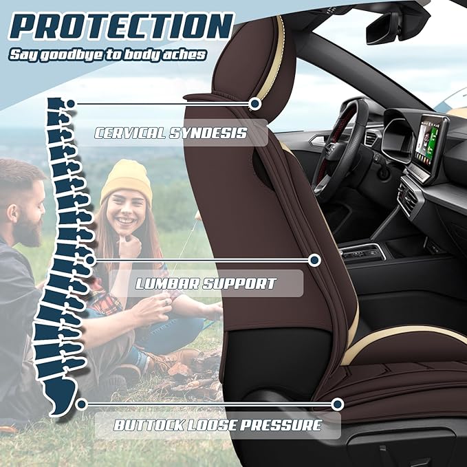 Car Seat Covers for KIA Sedona 2003-2021, Premium Nappa Leather Car Seat Cover, Stylish Sport Seat Covers， Automobile Seat Cover Sets.(Luxury 2 Seats/Coffee Color)