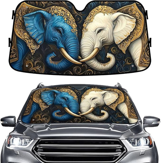 GENANY Elephant Couple Windshield Sun Shade for Car SUV Truck (55x30 Inches), Sun Shade Windshield, Shades for Front Windows, Spring Car Decor, Xmas Auto Gift