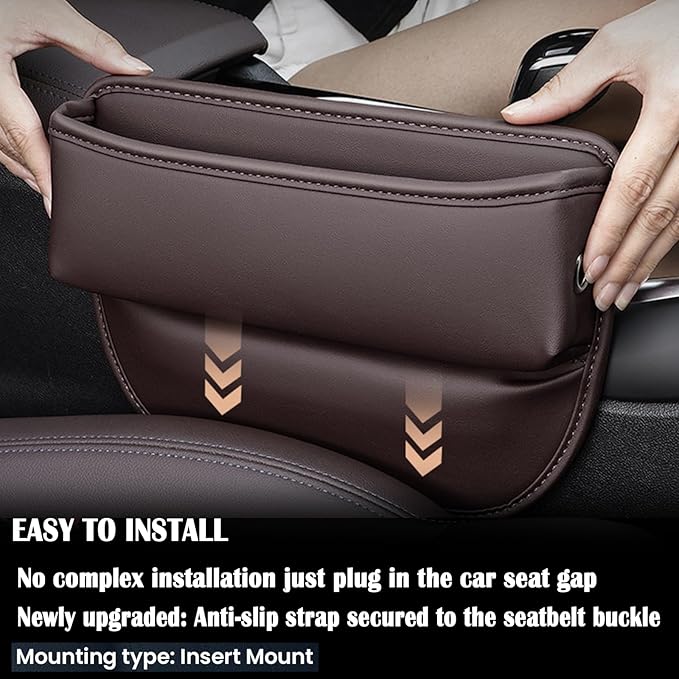 Universal Fit Premium Leather Car Seat Gap Filler Organizer, Center Console Organizer for Car SUV Truck (Brown, 2 Pack)