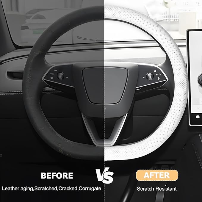 Microfiber Leather Universal 14.5-15 inch Steering Wheel Cover,Easy to Install Non-Slip Breathable Steering Wheel Protector White