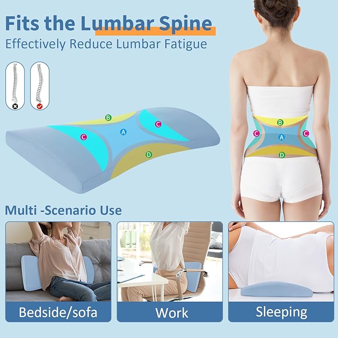 Lumbar Support Pillow for Bed: Memory Foam Lower Back Pain Relief Pillow for Sleeping, Ergonomic Waist Pillow for Side & Back Sleepers, Sciatica & Hip Pain Relief with Wedge Body Positioner Covers
