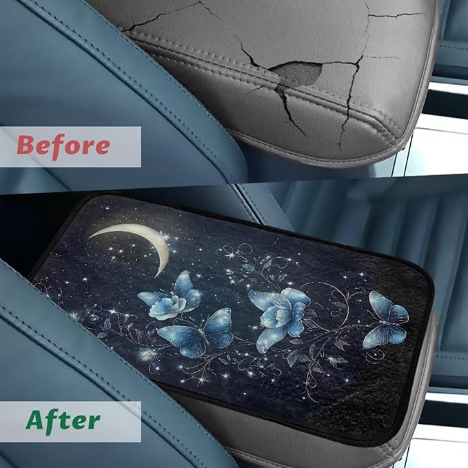 Butterfly Moon Arm Rest Cover Car Fashion Full Coverage Center Console Cushion Wear Resistant Armrest Cover Center Console Cushion Fit for Most Cars,Vehicles,SUVs