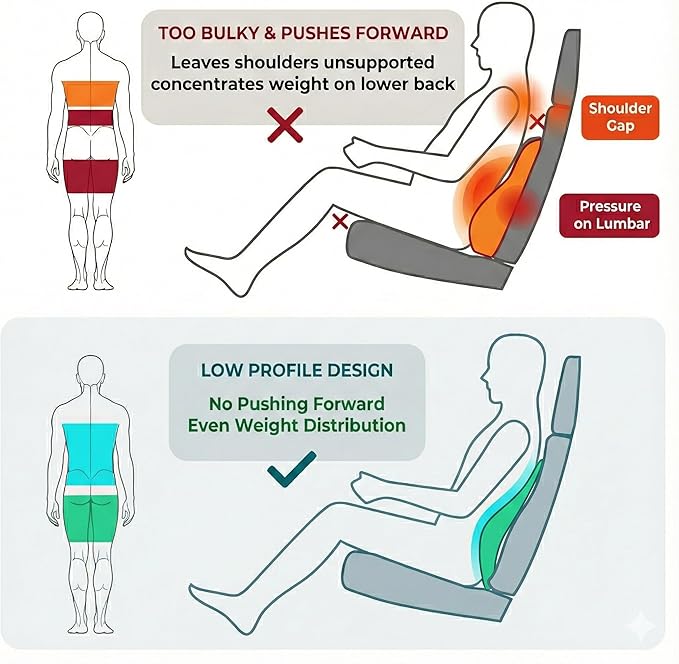 Adjustable Lumbar Support for Car: 4-Way Lower Back Pillow with 3" D & 4" H Adjust for Long Distance Driving - Low Profile No Push-Forward for Car & Truck Drivers