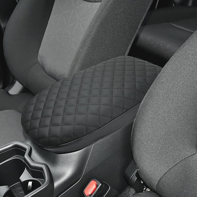 INTGET Center Console Armrest Cover for Toyota RAV4 Accessories 2025 2024 2023 2022 2021 2020 2019 Leather Middle Console Lid Pad Arm Rest Covering Car(Black with Cushion Texture)
