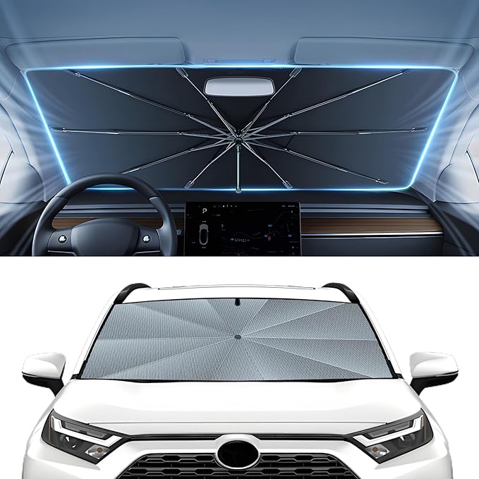Autorder Windshield Sun Shade Umbrella for 2019-2025 Toyota RAV4 Accessories,Upgraded Ice Crystal Material,Easy Setup Umbrella Sunshade for Car Windshield,100% Sun Blocking