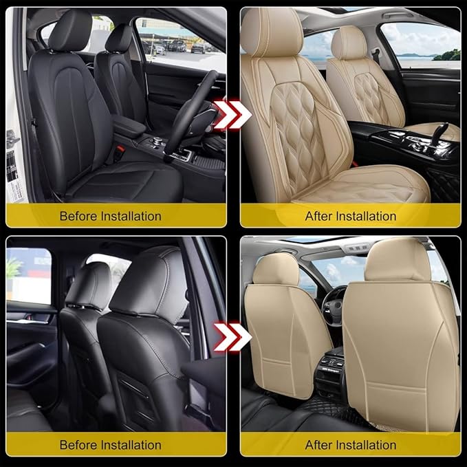 AOMSAZTO Front Seat Covers Fit for Chevy/Chevrolet Blazer 2019-2026 Waterproof Faux Leather Car Seat Cover Compatible with Airbag(2PCS Front, Beige)