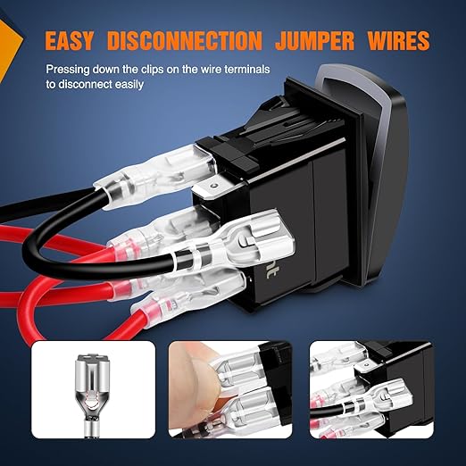 Nilight 90002B Interior Light Rocker Switch LED Light Bar 5Pin Laser On/Off LED Light 20A/12V 10A/24V Switch Jumper Wires Set for Jeep Boat Trucks