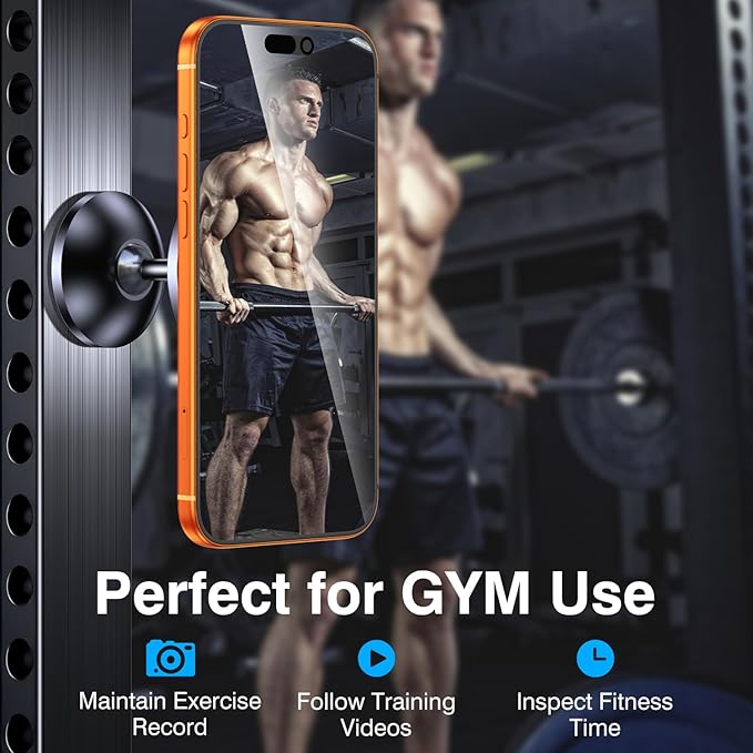 Gym Magnetic Phone Holder Mount for MagSafe【All Metal】Dual Magnetic Phone Holder for Gym Accessories Attach to Metal Surface, Gym Phone Holder Magnet for iPhone 16 15 14 13 Pro Max Gift for Men Women