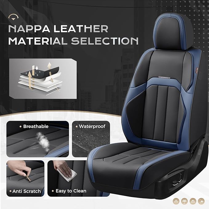 Coverado Car Seat Cover, Cover for Cars Front Seat, Premium Leather, Universal Fit Waterproof Seat Protectors, Car Seat Cushion Non-Slip for Most Cars-BlackBlue