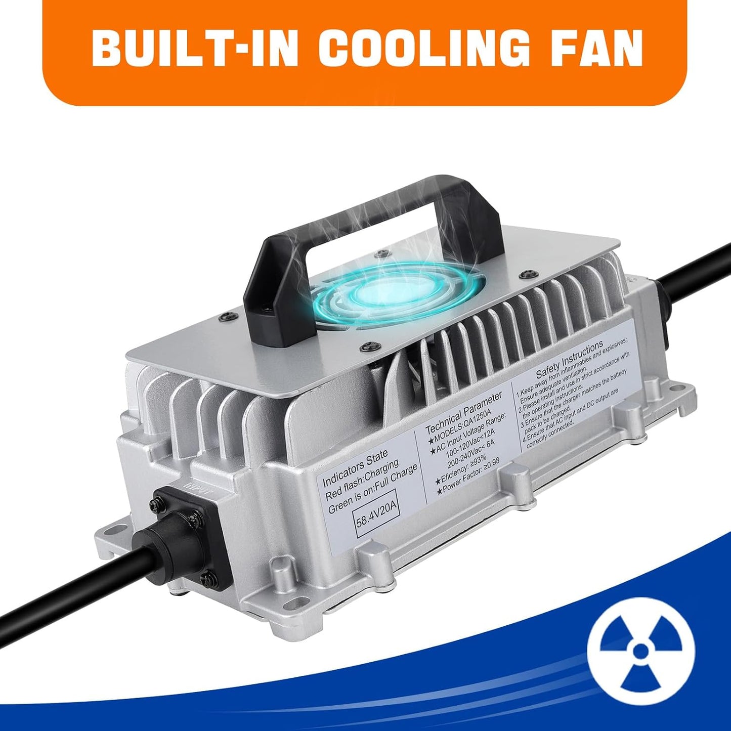 58.4V 20A LiFePO4 Battery Charger Support 0V Restart Charging Function, with Multiple Safety Protections for 48V Lithium Iron Phosphate Battery