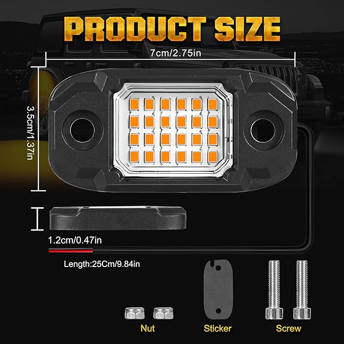 4 Pods Yellow LED Rock Light Waterproof Neon Trail Rig Lamp Underglow Lights for Car Truck Motorcycle SUV ATV UTV (Yellow)