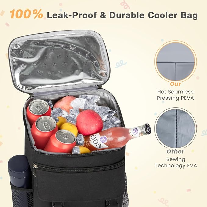 Cooler Backpack Soft Insulated Leak Proof 50 Cans Insulated Backpack Cooler Portable Picnic Camping Beach Hiking BBQ Lunch Backpack for Men and Women - Black