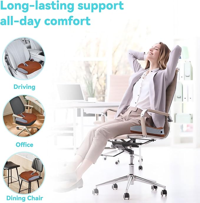 Seat Cushions for Office Chairs Wheelchair Cushion for Long Sitting Back Pain，Memory Foam Seat Car Computer Desk Chair Cushion，Coccyx Cushion for Tailbone Pain Relief Cushion Office Chair Brown