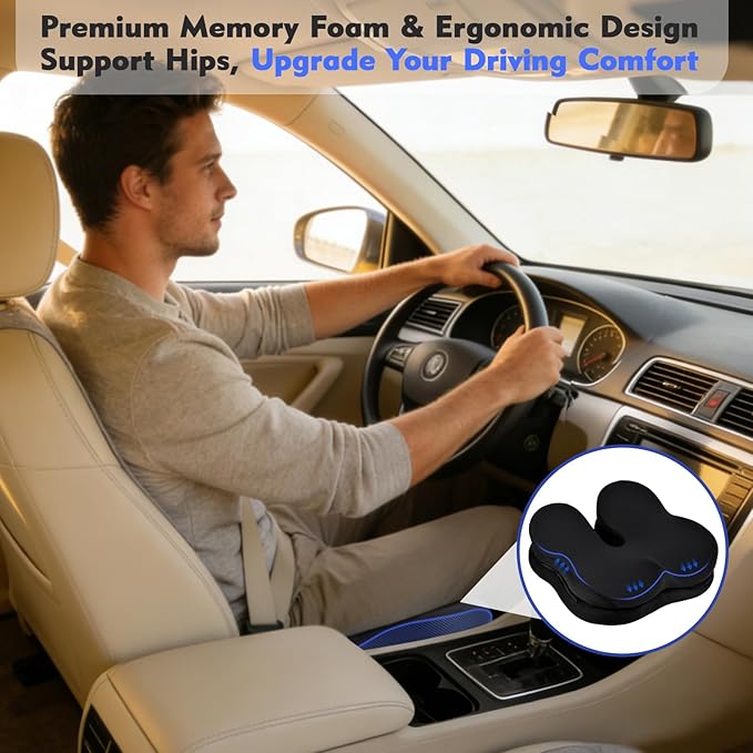 Office Chair Cushion & Car Seat Cushion - Memory Foam Dual-Layer Ergonomic Seat Cushion for Tailbone Pain Relief, Coccyx Support, Soft Yet Firm Comfort for All-Day Sitting