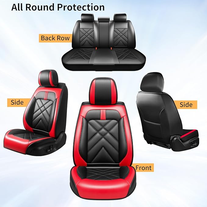 CX-7 Car Seat Covers Fit for Mazda CX-7 2007-2012, Full Coverage Premium Leather Waterproof Breathable Seat Covers, Automotive Seat Protectors, Airbag Compatible(Full Set Seats, Black & Red)