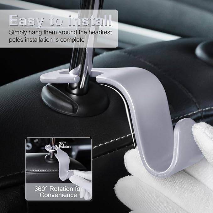LivTee Car Seat Headrest Hook, Car Headrest Hidden Hook, 4 Pack Universal Auto Car Back Seat Hook Organizer for Purse Coat, Car Interior Accessories (Gray)