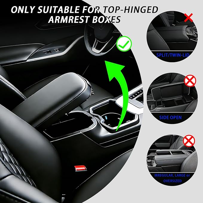 Car Armrest Cushion, Car Center Console Cover, Leather Armrest Cover for Car, Universal Middle Console Cushion with Storage Box, Cup Holder, Phone Slot, Waterproof Interior Accessories (Black)
