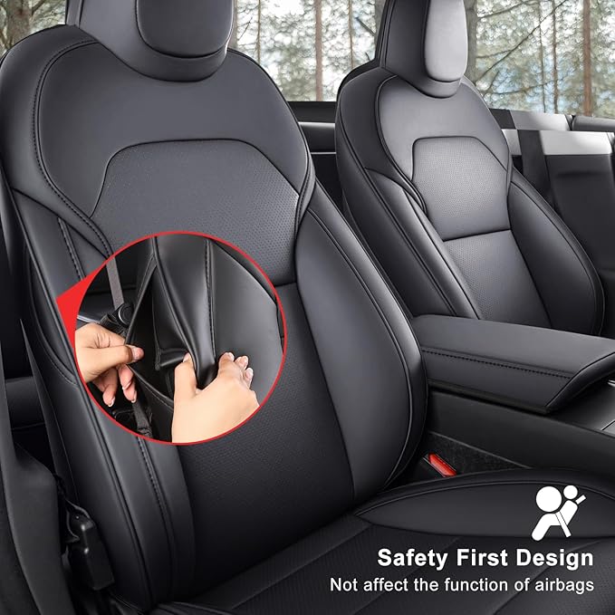 Car Seat Covers for New 2025 Tesla Model Y Juniper Nappa Leather Car Interior Seat Airbag Compatible Cushion Cover Full Set Custom Fit 2025-2026, Nappa Black