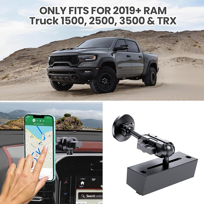 Metal Magnetic Phone Mount for 2019+ RAM 1500/2500/3500 & 2019+ TXR, OEM Holes Screws Install Super Stable for Off Road Bumpy Road Dodge 1500 Phone Holder Cool Ram Accessory