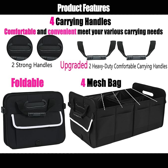 titiyiof Trunk Organizer For Suv & Sedan,Car Organizers and Storage, Waterproof Collapsible & Adjustable Straps,70L Sturdy Car Organization for Car Accessories, Tools,Sundries (Black B, Large-A)
