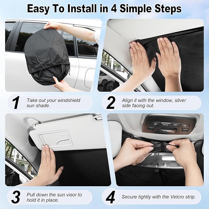 Car Windshield Sunshade Universal Sun Visor Front Window Shades, Foldable Reflective Fits for Model 3/Y 2016 to 2026 (55.9" x 37.4")