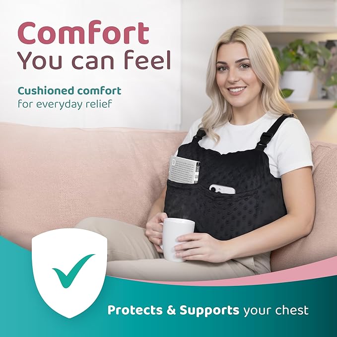 Zomaple Mastectomy Recovery Pillow with Strap, Swirly Gel Pack, Seat Belt Cover & Shower Lanyard – Post-Op Essentials, Breast Augmentation/Reduction & Recovery Supplies – Washable Cover for Comfort