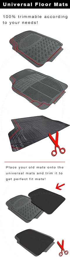 4pcs Waterproof Rubber Floor Mats All Weather Deep Dish Liner Carpet Trimmable