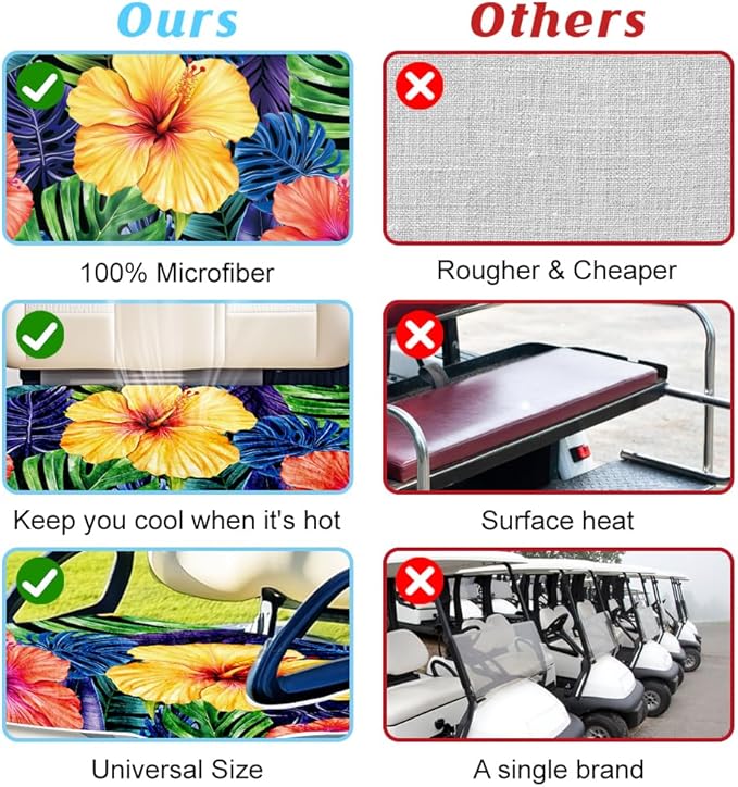 ORIGACH Tropical Flowers Golf Cart Seat Covers, Comfortable Cooling Golf Cart Blanket Towel, 100% Microfiber, Fits EZGO, Club Car, and More 2-Seat Golf Carts, 51x31inch