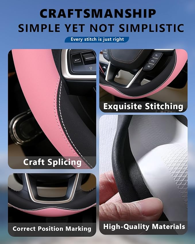Heavy-Duty Steering Wheel Cover for RV Trucks & Campers - Non Slip Covers, Steering Wheel Grip for Motorhomes & Recreational Vehicles, Fits Oversized 15.5-16 Inch Wheels (Pink)