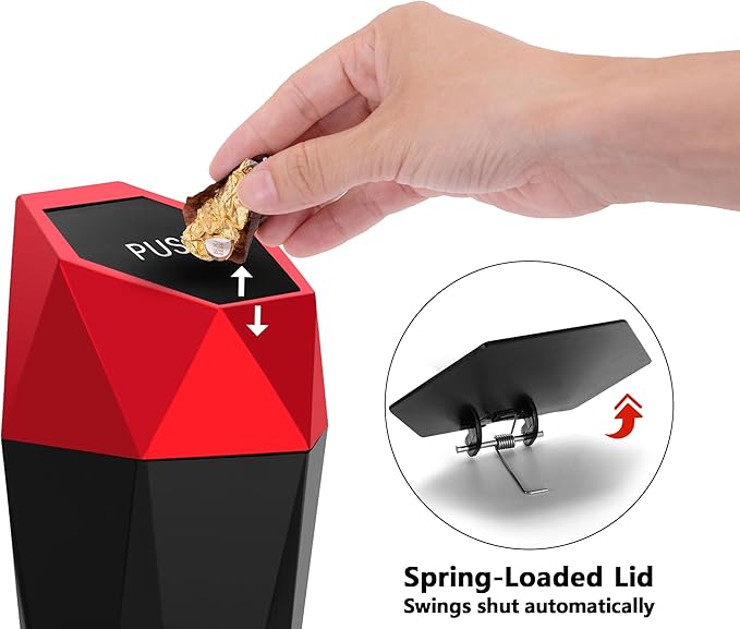 Ginsco Car Trash Can Cup Holder, 2 Pack Mini Car Trash Can with Lid, Car Accessories for Interior, Leakproof Small Trash Cup for Car, Home with Additional 2 ABS Hooks and 90pcs Trash Bags Red