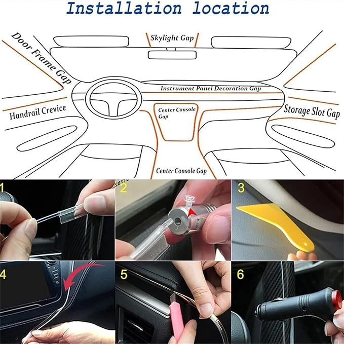 RGB Car Interior Light Strip with App & Voice Control, 16 Million Colors Music Sync LED Ambient Lighting Kit for Car Dashboard, Door, Skylight
