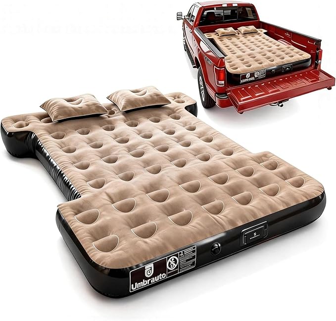 Umbrauto Built-in Pump Air Mattress for 5.5-5.8ft Short Truck Bed, Inflatable Full-Size Pickup Airbed for Ford F150, Chevy Silverado, GMC Sierra, Dodge Ram, Toyota Tundra, Nissan Titan Outdoor Camping
