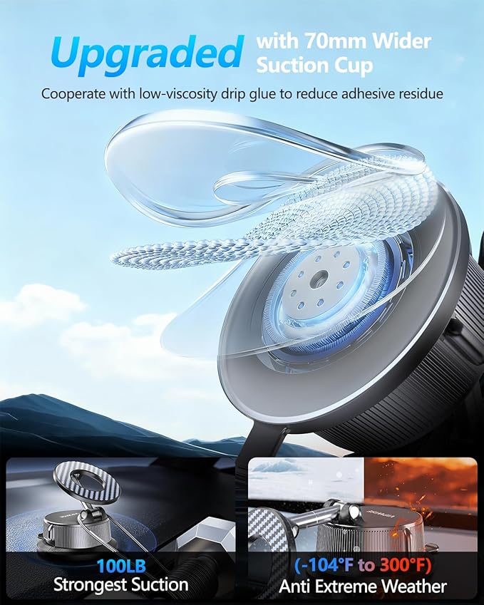 Magnetic Phone Holders for Your Car [89+LBS Suction & 3200gf Magnetic] Magsafe Car Phone Mount, Vacuum Suction Cup Car Mount for iPhone 17 Pro Max Mens Gifts for Birthday Anniversary Father Day