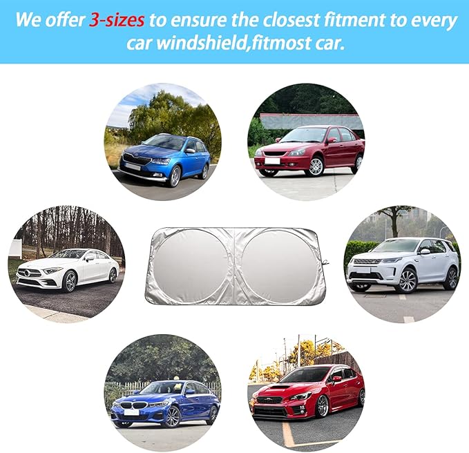 Foldable Car Windshield Sun Shade, Bonus Steering Wheel Sun Shield to Block UV Rays Keep Your Vehicle Cooler, Easy to Use Car Interior Accessories (Small)