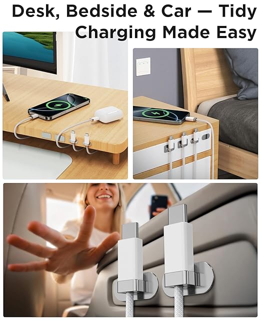 Magtame StayCable USB C to C Cable with Magnetic Organizer Holder 3.3FT, 60W Fast Charging Braid Type-C Charger Cord, for iPhone 16/15 Laptop Car Desk Nightstand Cable Management Original Design