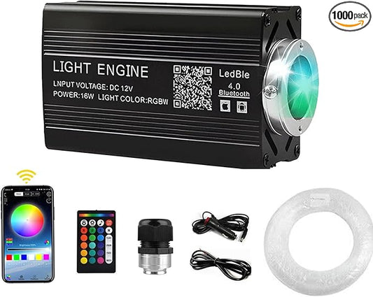 16W Twinkle Starlight Headliner Kit 1000 Piece, 6.5ft/2m 0.03in Car Interior Ceiling Fiber Optic Lights, APP/Remote Control Star Roof Lights for Car/Party Ambient Decor