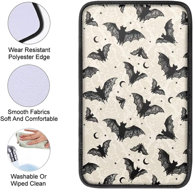 Dreaweet Bat Center Console Armrest Pad Cover Halloween Car Accessories Middle Console Cover Anti-Scratch Comfort Car Armrest Storage Box Mat