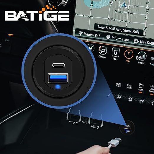 BATIGE Type C 3.0 USB 3.0 Alloy Shell Car Mount Flush USB Port Cable Male to Female, Car Truck Boat Motorcycle Dashboard Panel Extension Cable LED Indicator - 3ft