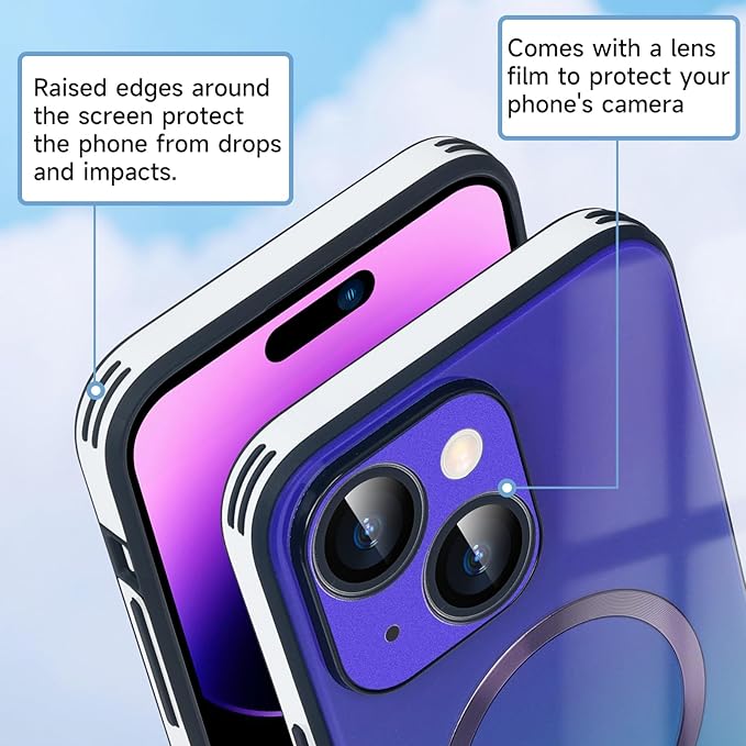 Guppy Compatible with iPhone 15 Plus Case Magnetic, with Full Camera Lens Protector [Compatible with MagSafe] Scratch Resistant Gradient Glass Back Cover Phone Case-Purple
