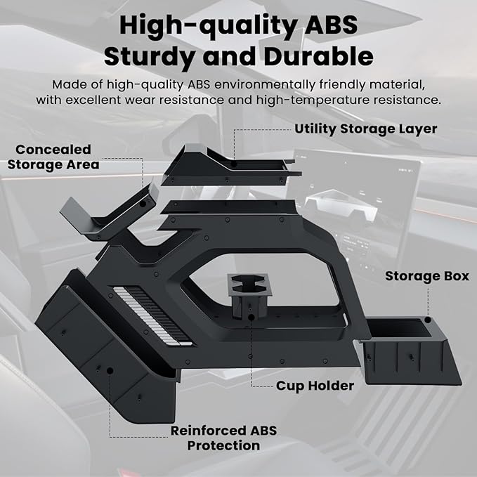 Cyber Truck Center Console Organizer 2023–2026, Double-Layer Lower Tray Storage Box System, Custom Fit Interior Cyber Truck Accessories