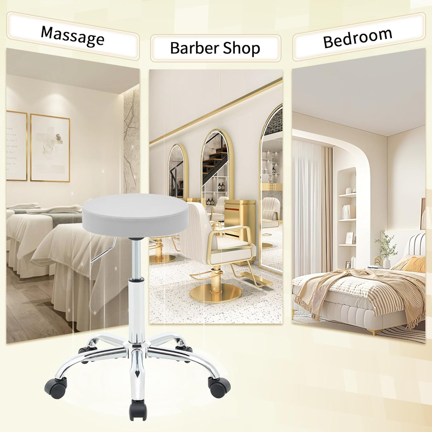 Rolling Stool Adjustable Height 19.5’’-26.6’’,Tattoo Chair for Artist, Gray Stool for Hairstylist (Gray)