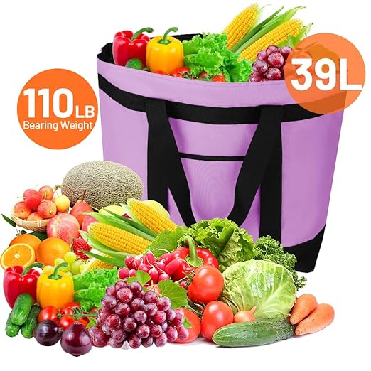 CIVJET Insulated Reusable Tote Bag for Grocery Shopping for Women/Men, Pizza/Food Delivery Bag to Keep Food Cold/Hot for Commercial Delivery Services, Cooler bags for Travel/Beach/Picnic, Lavender