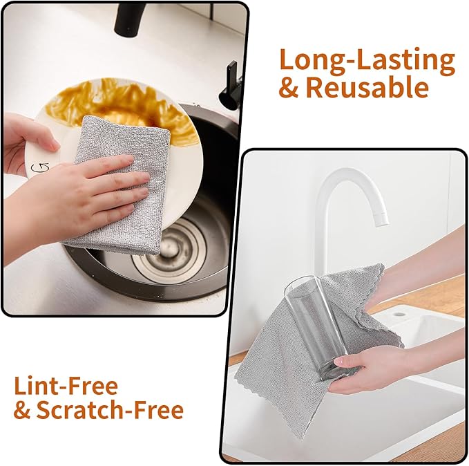 80 Pack Microfiber Cleaning Cloth Roll,Lint Free Rags & Tear Away Reusable Towels Washable Scratch,Ultra Absorbent Dish Rags(12" x 12") for Car Kitchen Home Garage-Light Gray