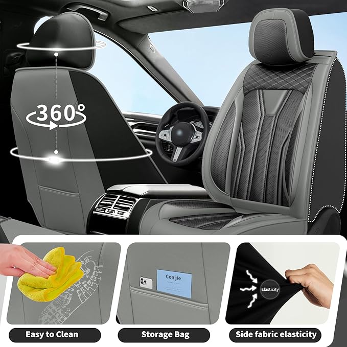 Fit Tucson Car Seat Covers Premium Leather for Hyundai Tucson 2010-2025 2026. Waterproof， Breathable, Scratch-Resistant & All-Weather Seat Cushion Protector (Full Set, Gray&Black)